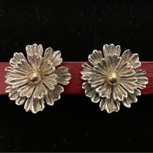 Joseph Esposito Sterling Silver and 14K Gold Chrysanthemum Clip Earrings